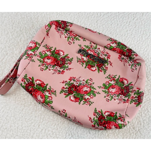 (NWOT) BETSEY JOHNSON • Pink/Multi Floral Print Faux Leather XL Cosmetic Bag - Picture 11 of 16